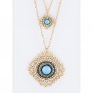 METAL FILIGREE CRYSTAL PENDANT LAYER NECKLACE