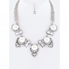 MIX CRYSTALS & PEARL STATEMENT NECKLACE SET