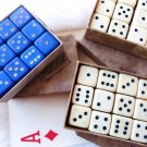 VINTAGE DICE GAMBLING DICE ORIGINAL BOX POKER DICE FRENCH BAKELITE GALALITH