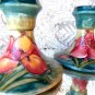 VINTAGE MOORCROFT POTTERY CANDLESTICKS AFRICAN LILY MOORCROFT CANDLE SEA FOAM