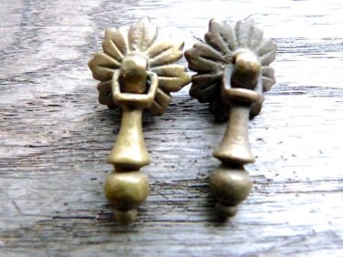 CENTURY BRASS DRAWER PULL FLOWER PULL VINTAGE JEWLRY BOX DROP PULLS 2 PC