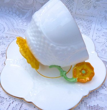 AYNSLEY TEA CUP FLOWER HANDLE CUP & SAUCER AYNSLEY TEACUP & SAUCER