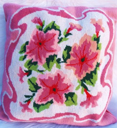 VINTAGE PILLOW NEEDLEPOINT PETIT POINT PILLOW