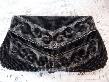 VICTORIAN MICRO BEAD PURSE BLACK GLASS BEAD DANCE PURSE