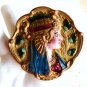 ANTIQUE EGYPTIAN JEWELRY BROOCH GOLD CLEOPATRA ENAMEL HAND CHASED REPOUSSE