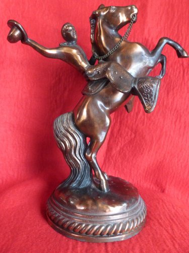 RODEO HORSE RIDER STATUE COPPER COWBOY CAST HORSE WESTERN DECOR