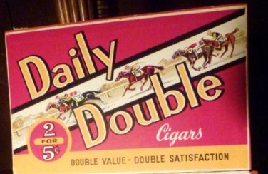 VINTAGE CIGAR BOX DAILY DOUBLE JOCKEY HORSE EQUESTRIAN ADVERTISING TOBACCIANA