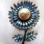 VINTAGE BROOCH VICTORIAN RHINESTONE BROOCH SUNBURST FLOWER BLUE