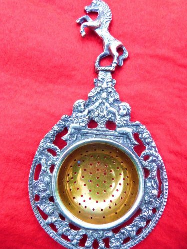 VINTAGE TEA STRAINER SILVER ALLOY ITALY HERALDIC HORSE HAND CUT