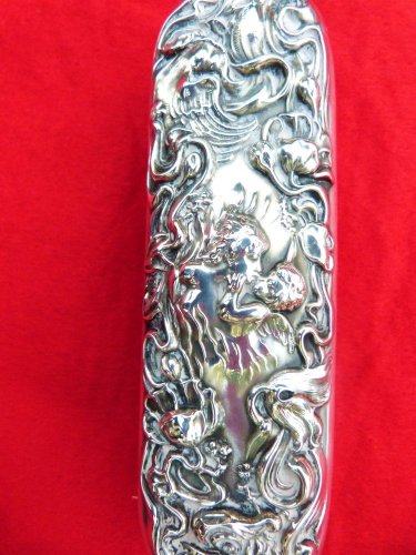 NOUVEAU VANITY BRUSH STERLING SILVER BRUSH REPOUSSE VANITY BRUSH