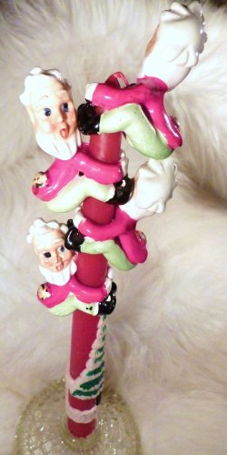 VINTAGE CHRISTMAS PIXIE SANTA ELVES 4 PC CANDLE HOLDERS JAPAN