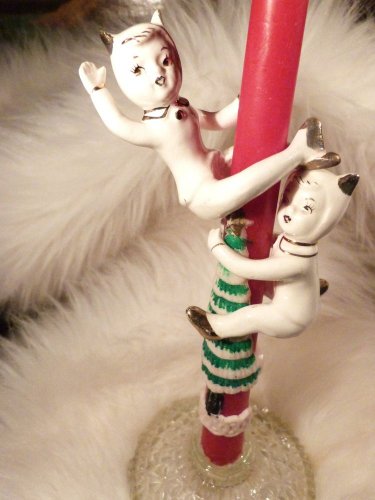 VINTAGE CHRISTMAS JAPAN DEVIL PIXIE CANDLE HOLDERS 2PCS XMAS DECORATION