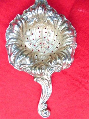 SILVER TEA STRAINER REPOUSSE NOUVEAU STERLING TEA STRAINER LILY