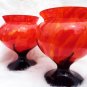 RUCKL BOHEMIAN GLASS COMPORTS VOLCANIC ORANGE BON BON CZECH GLASS 2PC