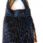 VINTAGE JET BLACK GLASS PURSE MICRO BEAD FRINGE PURSE MOURNING JEWELS