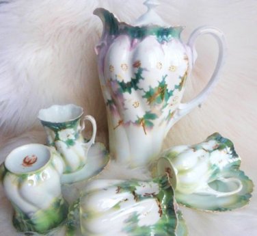 RS PRUSSIA CHOCOLATE SET RED STAR COCOA PRUSSIA DEMI TASSE TEA CUP SAUCER