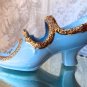 VICTORIAN SHOE BLUE GOLD GILT TRIM