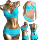 2pcs Sexy Bikini Set Blue Women Padded Draped Push-Up Bikinis Sexy Swimsuit Size S/M/L Free Shipping