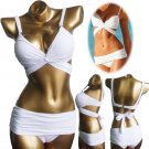 2pcs Sexy White Swimwear Set Women Padded Draped Push-Up Bikinis Set Size S/M/L Free Shipping