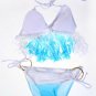 Free Shipping 2pcs Padded Blue & White Gradient Halter Fringe Sexy Bikini Sets Sexy Tassel Swimwear