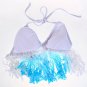 Free Shipping 2pcs Padded Blue & White Gradient Halter Fringe Sexy Bikini Sets Sexy Tassel Swimwear