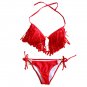 Free Shipping 2pcs Sexy Padded Red Halter Fringe Bikini Sets Sexy Tassel Swimwear Sets Wholesale