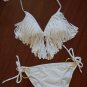 Free Shipping 2pcs Sexy Padded Halter White Tassel Bikini Sets Sexy Fringe Swimwear Sets Wholesale