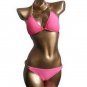 2Pcs Women Padded New Hot Sexy Halter Pink Gold Chain Triangle Bikini Swimwear Set S M L