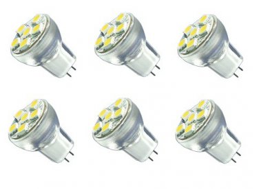 6 Pack AC DC 12V-24V 1.8W 6x 5050 Cluster LED Light Bulb Warn White MR8 GU4 BI Pin Lamp