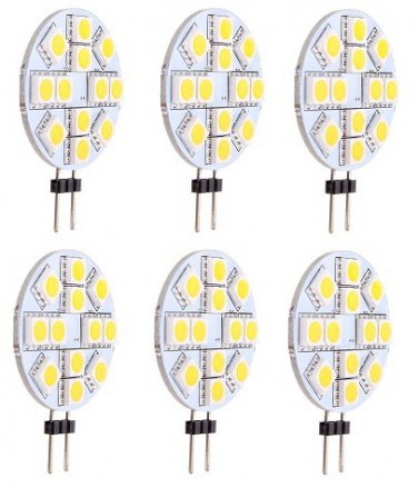 6 Pack AC DC 12V-24V 2.8W Cool White 12x 5050 Cluster LED Light Bulb Gx4 G4 BI Pin Lamp Side Pin