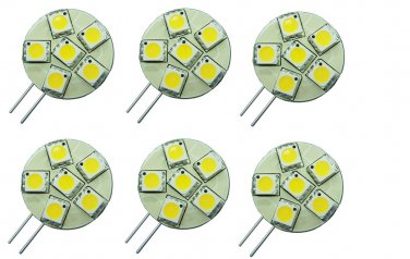 6 Pack AC DC 12V-24V 1.2W 6x 5050 Cluster LED Light Bulb Cool White GX4 G4 BI Pin Lamp Side Pin