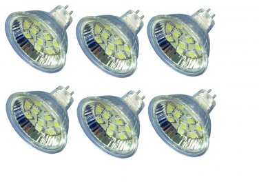 6 Pack AC DC 12V-24V 2.5W Cool White 10 SMD Cluster LED Light Bulb MR16 GU5.3 BI Pin Lamp