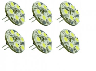 6 Pack AC DC 12V-24V 1.2W Cool White 6x 5050 Cluster LED Light Bulb Gx4 G4 BI Pin Lamp Back Pin