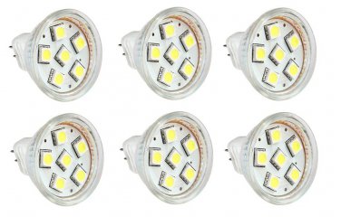 6 Pack AC DC 12V-24V 1.5W Cool White 6x 5050 Cluster LED Light Bulb MR11 GU4 BI Pin Lamp
