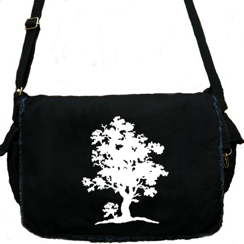 Tree Messenger Bag Large Black Canvas Nature Bag