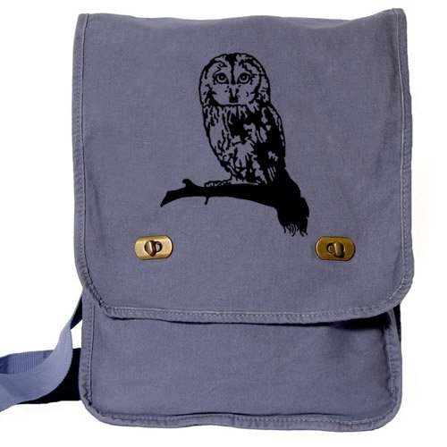 Cute Owl Messenger Bag Blue Canvas