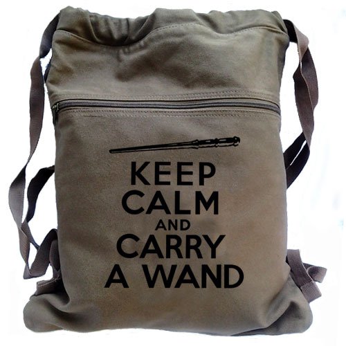 Keep Calm Carry a Wand Backpack Brown Harry Potter