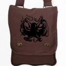 Octopus Kraken Messenger Bag Brown Canvas