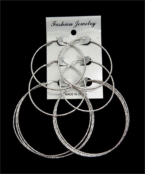 SILVER 3PAIRHOOP EARRINGS