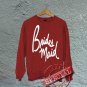 Bridesmaid - Off the Shoulder Slouchy Tee Sweatshirt - Red with White