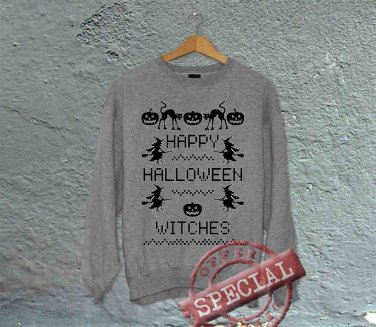 Happy Halloween Witches - Oversized Off the Shoulder Sweatshirt - Gray