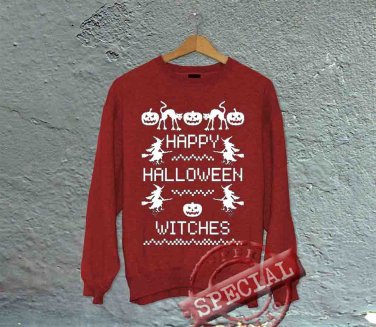 Happy Halloween Witches - Oversized Off the Shoulder Sweatshirt - Red