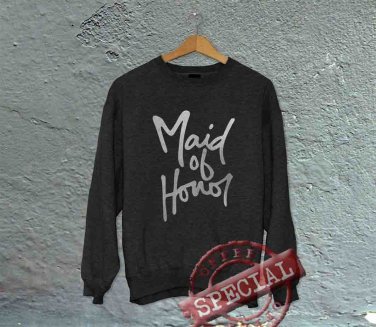 Maid of Honor - Script - Oversized Off the Shoulder Sweatshirt - Black with Silver Print