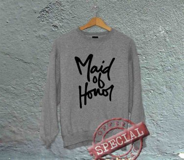 Maid of Honor - Script - Oversized Off the Shoulder Sweatshirt - Gray with Black Print
