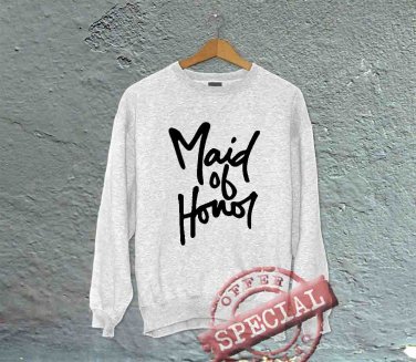 Maid of Honor - Script - Oversized Off the Shoulder Sweatshirt - White with Black Print