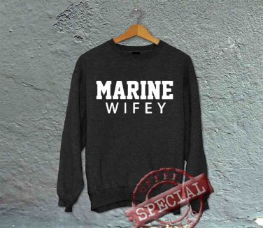 Marine Wifey - Oversized Off the Shoulder Sweatshirt - Black