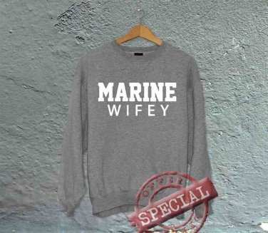Marine Wifey - Oversized Off the Shoulder Sweatshirt - Gray