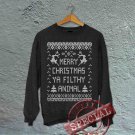 Merry Christmas Ya Filthy Animals - Oversized Off the Shoulder Sweatshirt - Black