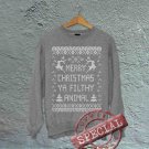 Merry Christmas Ya Filthy Animals - Oversized Off the Shoulder Sweatshirt - Gray