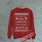 Merry Christmas Ya Filthy Animals - Oversized Off the Shoulder Sweatshirt - Red